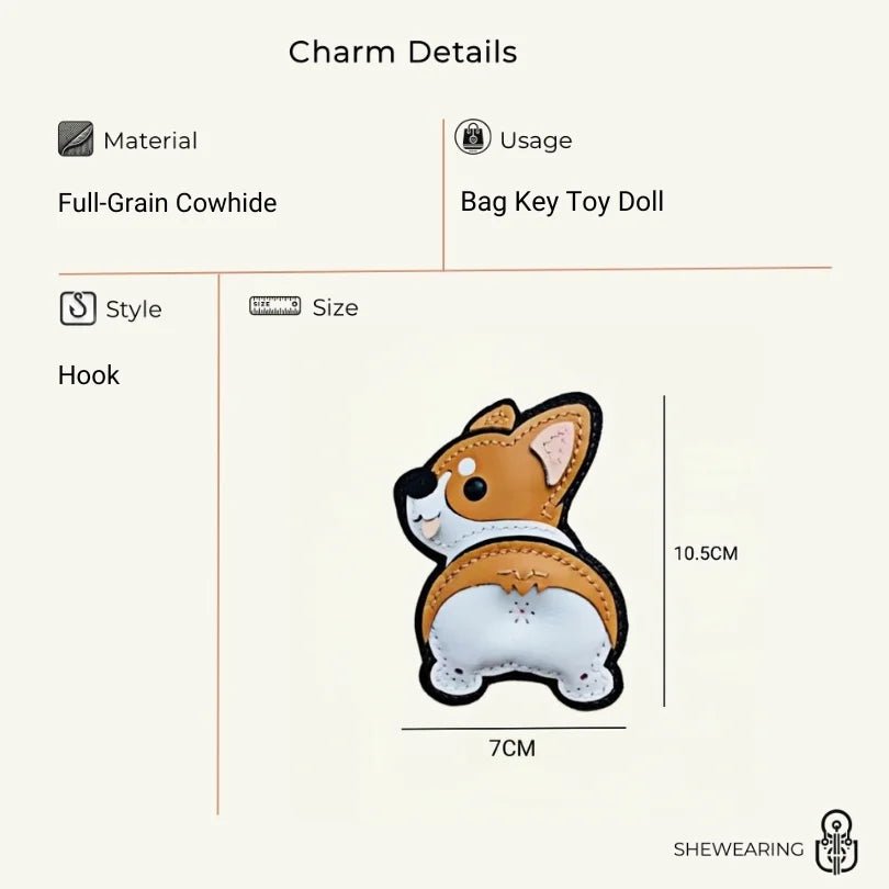 Corgi Pet Leather Bag Charm Hand - Stitched Leather Accessory Creative Keychain Pendant Cute Gift for Women - Tomlynam