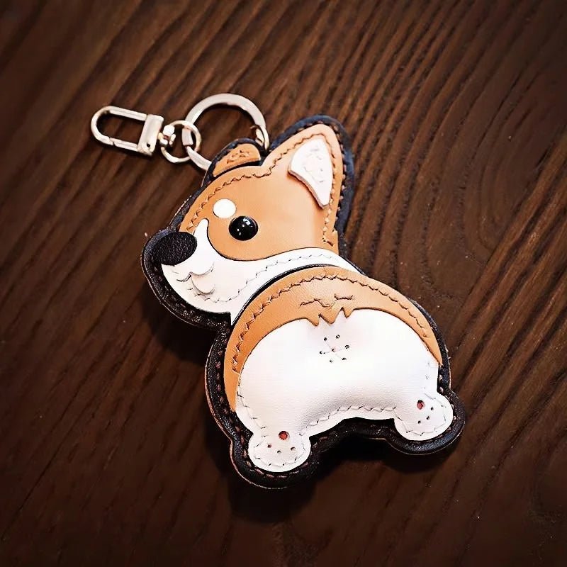 Corgi Pet Leather Bag Charm Hand - Stitched Leather Accessory Creative Keychain Pendant Cute Gift for Women - Tomlynam