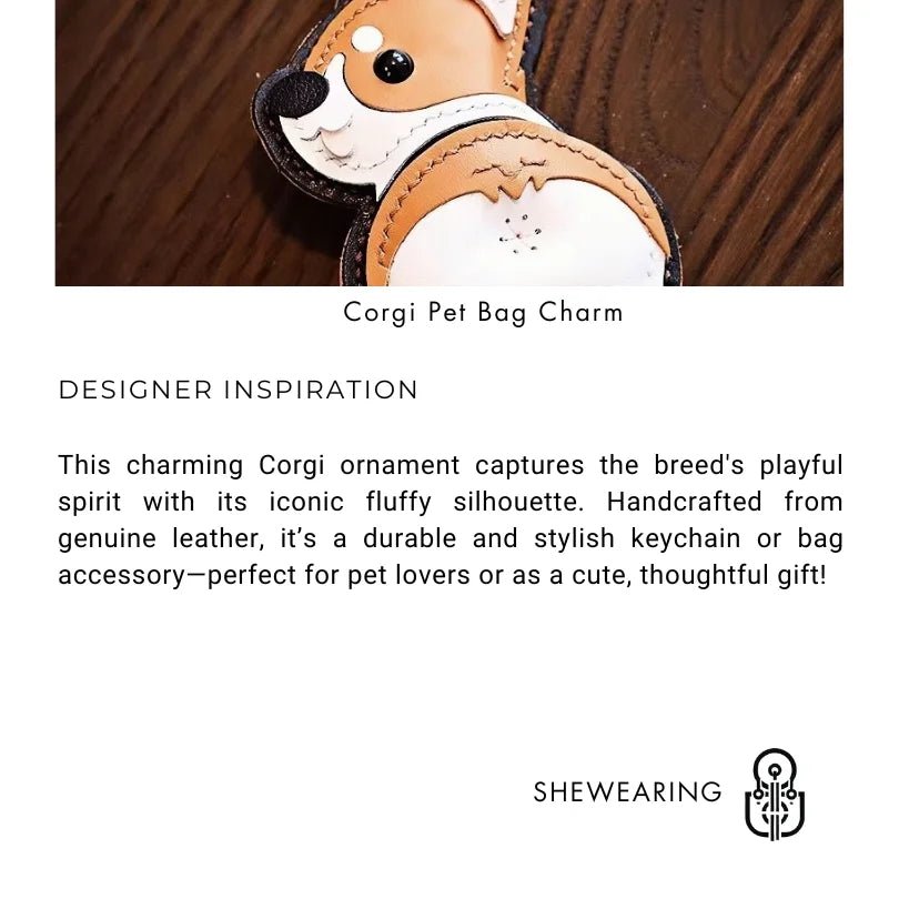 Corgi Pet Leather Bag Charm Hand - Stitched Leather Accessory Creative Keychain Pendant Cute Gift for Women - Tomlynam