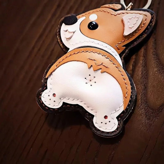 Corgi Pet Leather Bag Charm Hand - Stitched Leather Accessory Creative Keychain Pendant Cute Gift for Women - Tomlynam