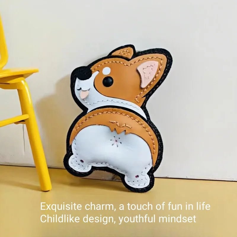 Corgi Pet Leather Bag Charm Hand - Stitched Leather Accessory Creative Keychain Pendant Cute Gift for Women - Tomlynam