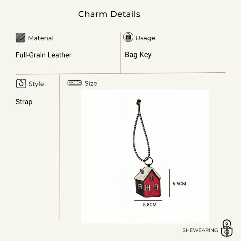 Cozy Home Leather Charm – Double - Sided 3D Red House Keychain and Bag Accessory - Tomlynam