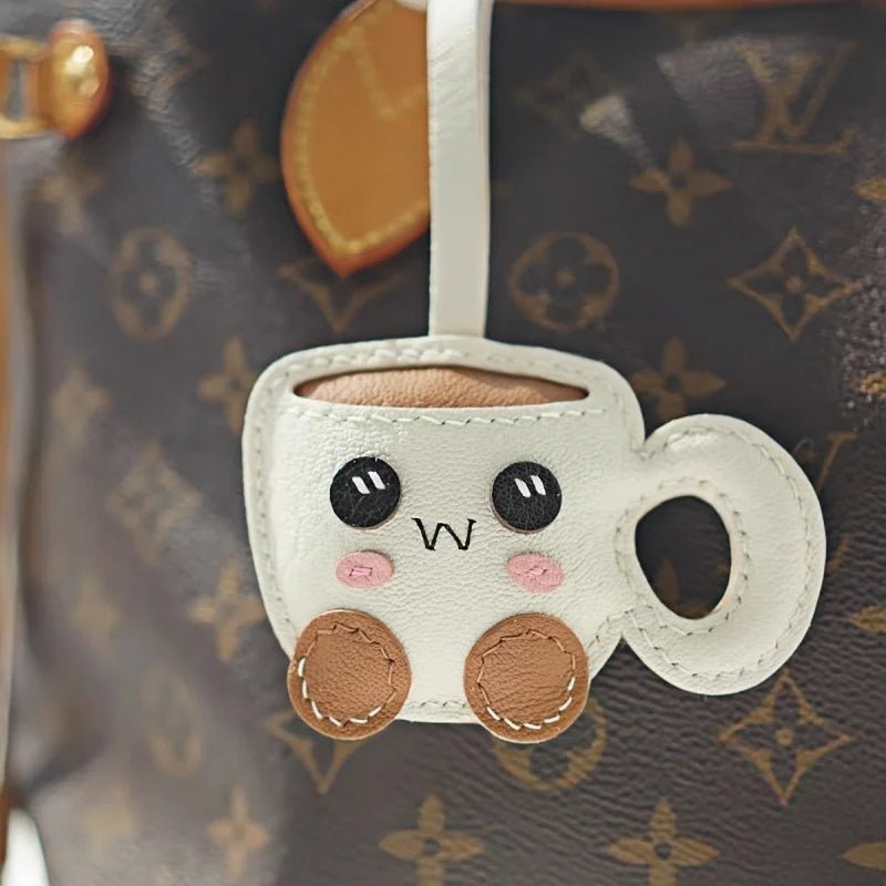 Creative Coffee Cup Leather Bag Charm | Handcrafted Goatskin Accessory | High - Quality Gift for Women - Tomlynam