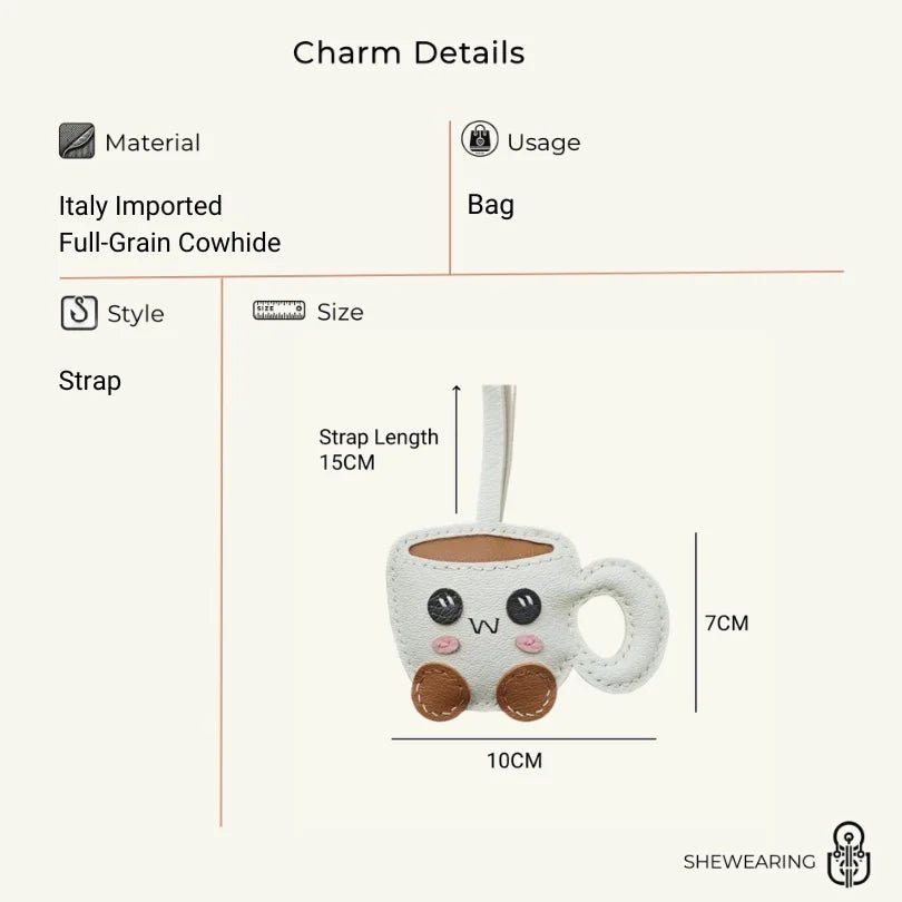 Creative Coffee Cup Leather Bag Charm | Handcrafted Goatskin Accessory | High - Quality Gift for Women - Tomlynam