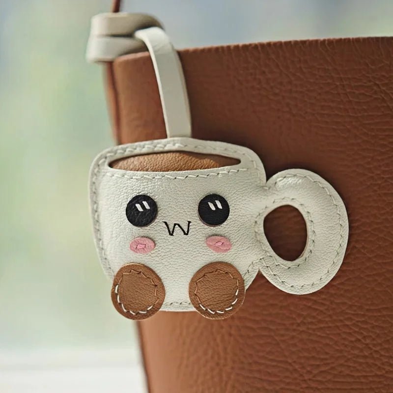 Creative Coffee Cup Leather Bag Charm | Handcrafted Goatskin Accessory | High - Quality Gift for Women - Tomlynam
