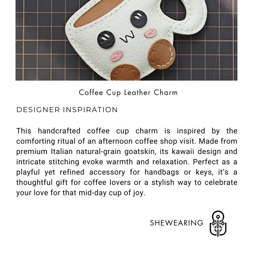 Creative Coffee Cup Leather Bag Charm | Handcrafted Goatskin Accessory | High - Quality Gift for Women - Tomlynam