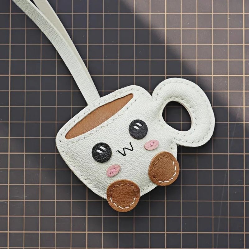 Creative Coffee Cup Leather Bag Charm | Handcrafted Goatskin Accessory | High - Quality Gift for Women - Tomlynam
