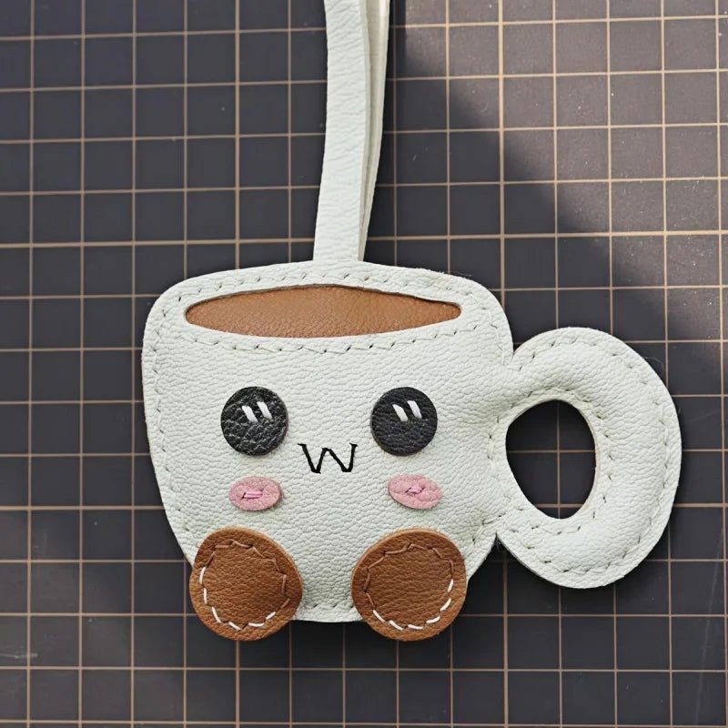 Creative Coffee Cup Leather Bag Charm | Handcrafted Goatskin Accessory | High - Quality Gift for Women - Tomlynam