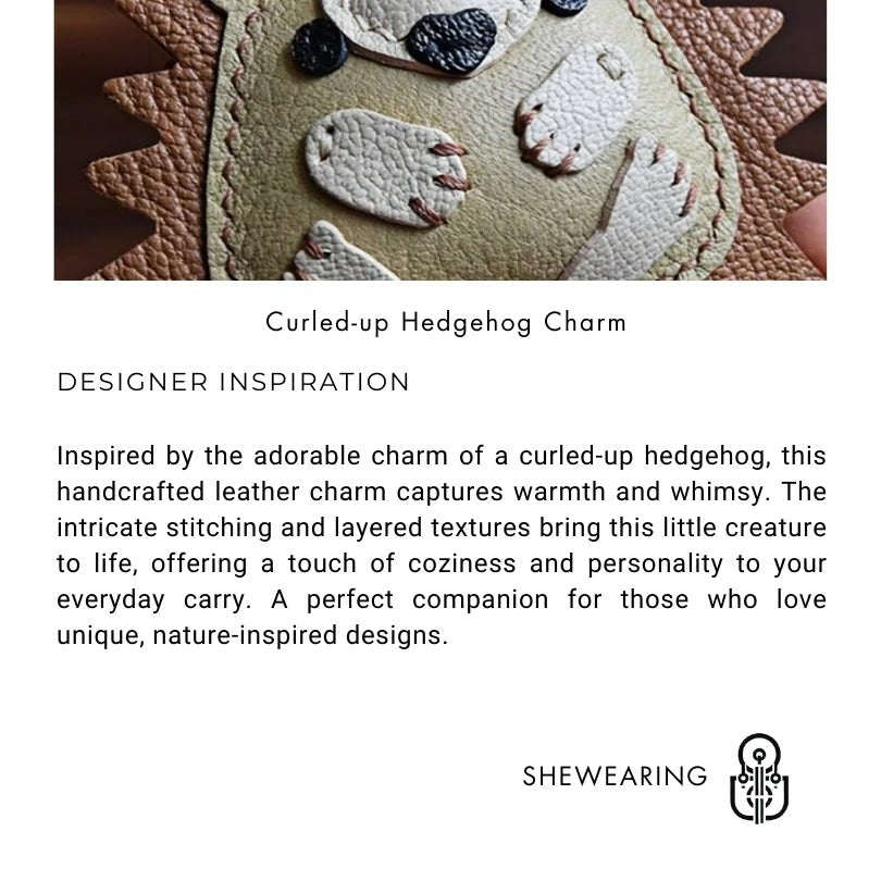 Curled - up Hedgehog Leather Bag Charm – Handcrafted Full - Grain Goatskin Keychain, Unique Gift for Women - Tomlynam