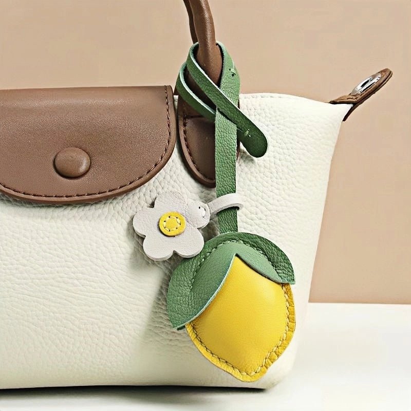 Cheerful Lemon & Orange Bag Charm – Handcrafted Full - Grain Lambskin Accessory with Flower Accent, Perfect for Bags or Keys, Playful and Stylish Gift Idea - Tomlynam
