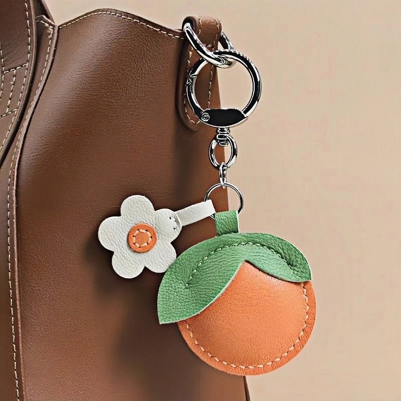 Cheerful Lemon & Orange Bag Charm – Handcrafted Full - Grain Lambskin Accessory with Flower Accent, Perfect for Bags or Keys, Playful and Stylish Gift Idea - Tomlynam