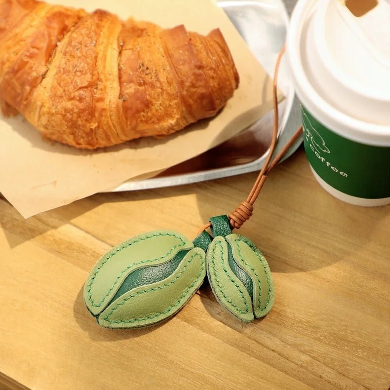 French Lambskin Coffee Bean Bag Charm – Handcrafted Dual - Tone Leather Keychain | Vintage - Inspired Pendant for Handbags & Cars | Unique Gift for Coffee Lovers - Tomlynam