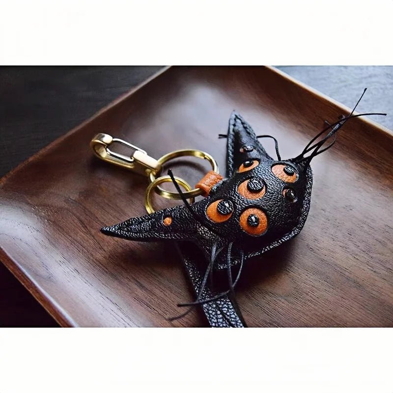 Designer Handcrafted Multi - Eyed Leather Cat Bag Charm | Unique Keychain for Bags & Cars | Personalized Gift for Cat Lovers - Tomlynam