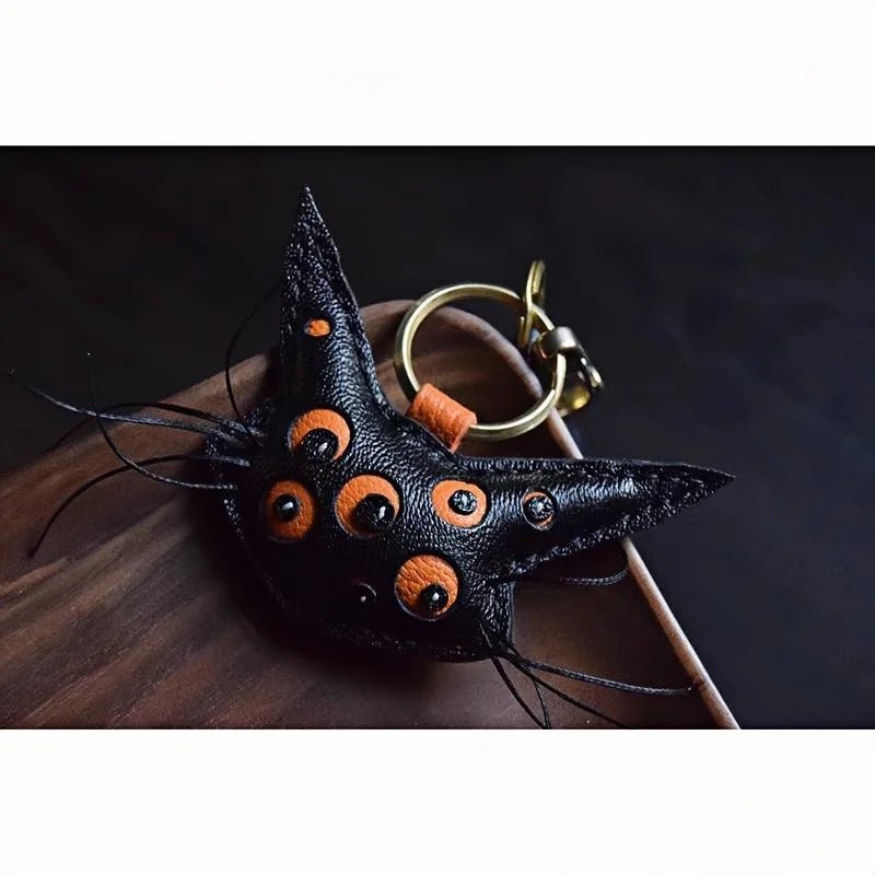 Designer Handcrafted Multi - Eyed Leather Cat Bag Charm | Unique Keychain for Bags & Cars | Personalized Gift for Cat Lovers - Tomlynam