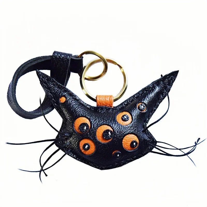 Designer Handcrafted Multi - Eyed Leather Cat Bag Charm | Unique Keychain for Bags & Cars | Personalized Gift for Cat Lovers - Tomlynam