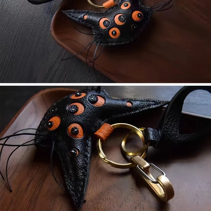 Designer Handcrafted Multi - Eyed Leather Cat Bag Charm | Unique Keychain for Bags & Cars | Personalized Gift for Cat Lovers - Tomlynam