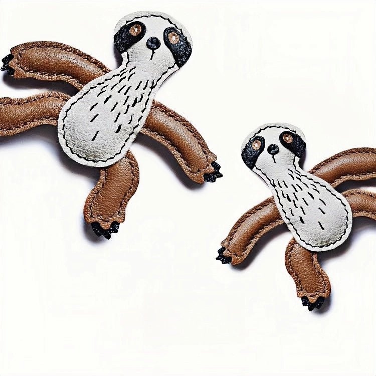 Designer Original Folivora Sloth Handmade Leather Bag Charm, Unique Keychain for Car or Bag, Small - Batch Artistic Accessory - Tomlynam