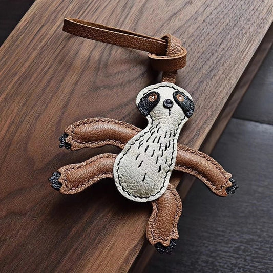Designer Original Folivora Sloth Handmade Leather Bag Charm, Unique Keychain for Car or Bag, Small - Batch Artistic Accessory - Tomlynam