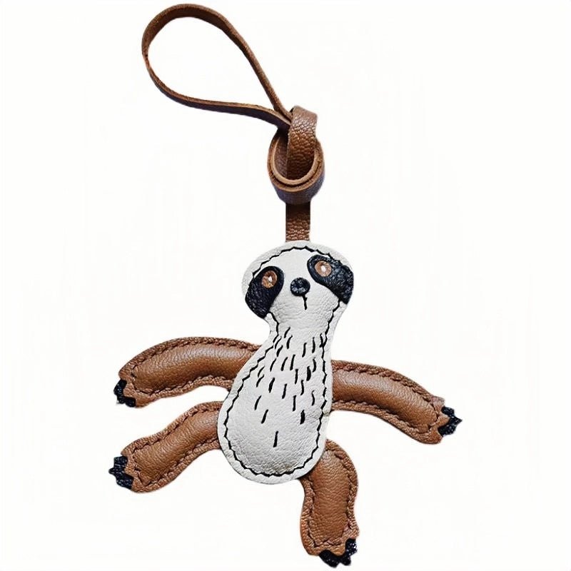 Designer Original Folivora Sloth Handmade Leather Bag Charm, Unique Keychain for Car or Bag, Small - Batch Artistic Accessory - Tomlynam