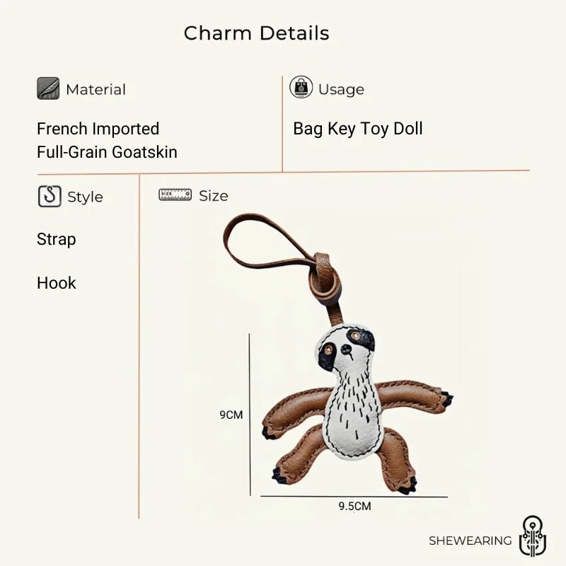Designer Original Folivora Sloth Handmade Leather Bag Charm, Unique Keychain for Car or Bag, Small - Batch Artistic Accessory - Tomlynam