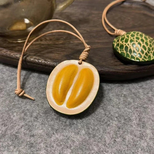 Durian - Inspired Leather Bag Charm – Handmade Full - Grain Leather Fruit Accessory | Unique Tropical Pendant for Handbags | Exotic Gift for Her - Tomlynam