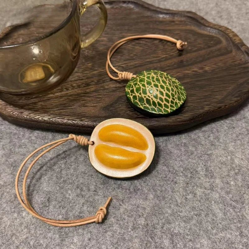 Durian - Inspired Leather Bag Charm – Handmade Full - Grain Leather Fruit Accessory | Unique Tropical Pendant for Handbags | Exotic Gift for Her - Tomlynam