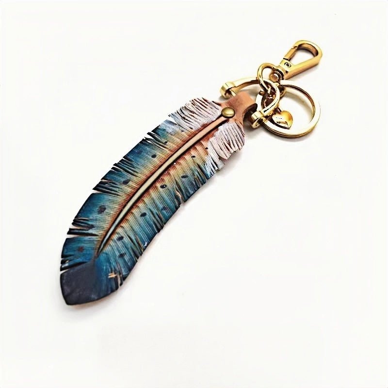 Original Nordic Feather Genuine Leather Charm – Handcrafted Full - Grain Cowhide Bag Accessory or Key Charm, Ethereal and Elegant, Perfect Gift for Nature Lovers - Tomlynam