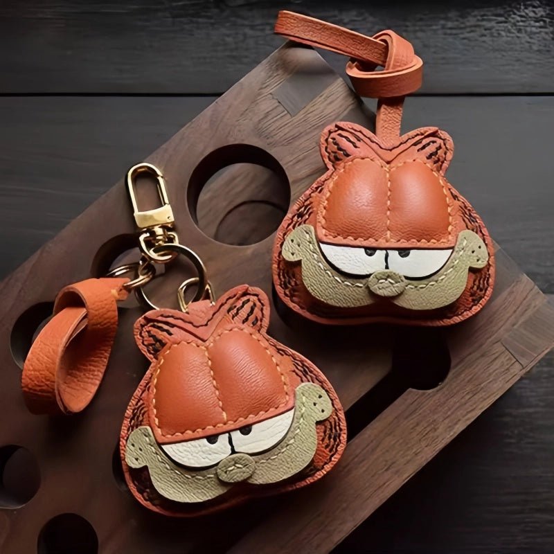 Handcrafted Leather Orange Cat Bag Charm – Cartoon Cat Design, Full - Grain Lambskin, Playful Accessory for Keys or Bags, Thoughtful Gift for Women - Tomlynam