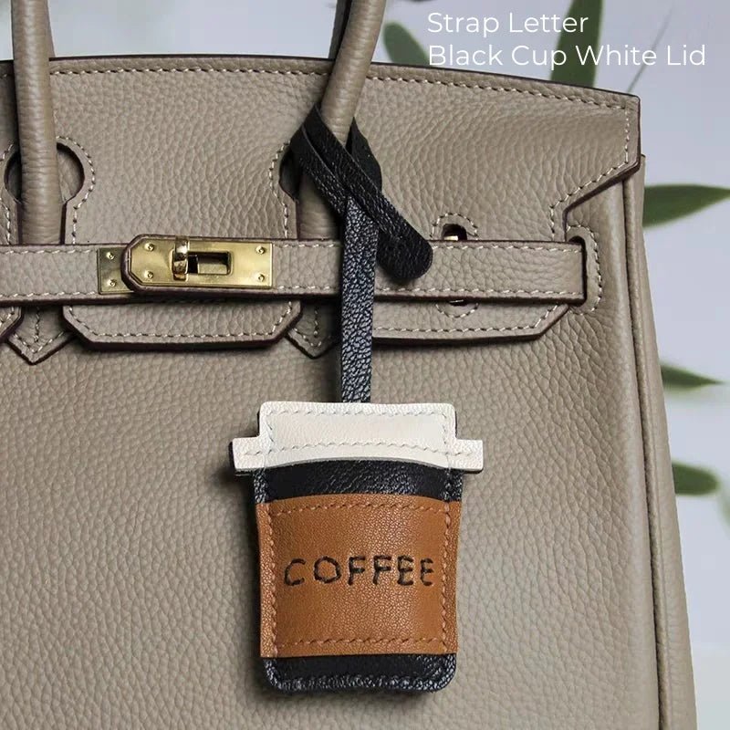 Coffee Cup Leather Bag Charm – Handcrafted Lambskin Pendant with Cartoon Coffee Bean Design | Cute Keychain & Purse Accessory | 16 Styles Available - Tomlynam