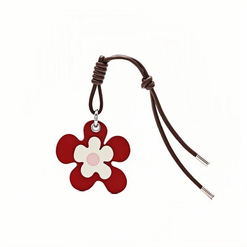 Vibrant Blossom Bag Charm – Handcrafted Leather Floral Accessory, 8cm Large Flower Pendant, Vegetable - Tanned Cowhide with Adjustable Strap, Cheerful Gift for Her - Tomlynam