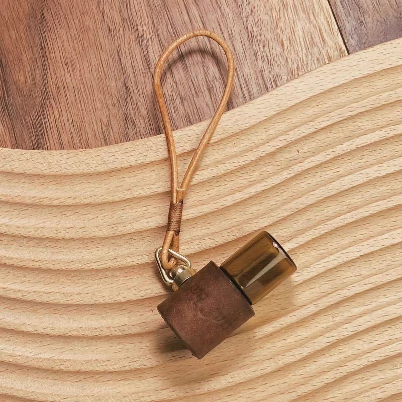Minimalist Refillable Perfume Bottle Charm – Handcrafted Leather Aroma Pendant | Essential Oil Roller Keychain | Mosquito Repellent Bag Accessory - Tomlynam
