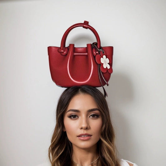 Vibrant Blossom Bag Charm – Handcrafted Leather Floral Accessory, 8cm Large Flower Pendant, Vegetable - Tanned Cowhide with Adjustable Strap, Cheerful Gift for Her - Tomlynam