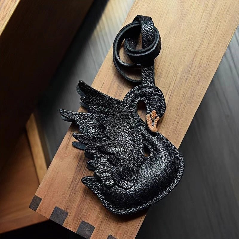 Elegant Black and White Swan Bag Charm – Original Design, Premium Leather, Handcrafted Accessory, Keychain for Women, Ideal for Unique Gifts - Tomlynam
