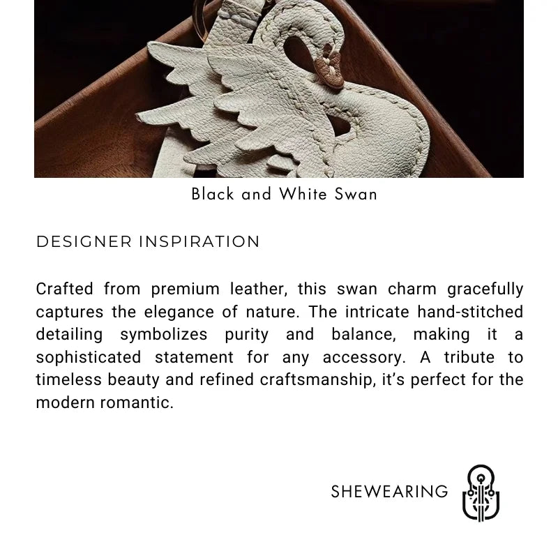Elegant Black and White Swan Bag Charm – Original Design, Premium Leather, Handcrafted Accessory, Keychain for Women, Ideal for Unique Gifts - Tomlynam