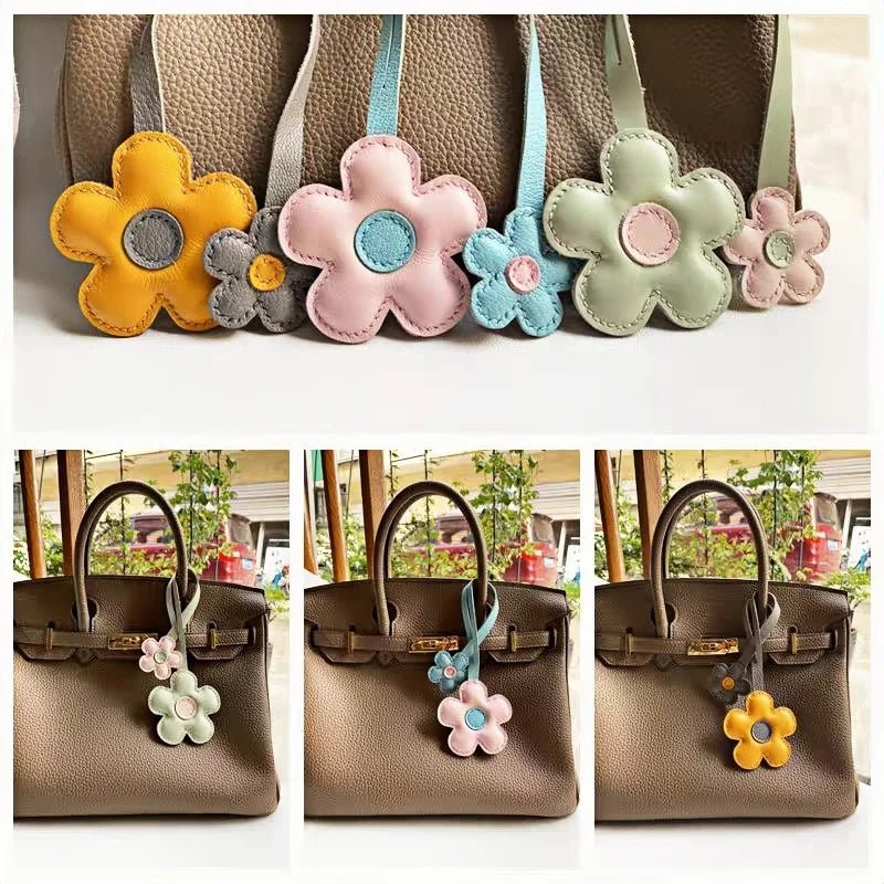 Elegant Sunflower Charm - Dual - Flower and Triple - Flower Multicolor Handmade Genuine Leather Bag, Backpack Accessory, Keychain, Premium Gift - Tomlynam