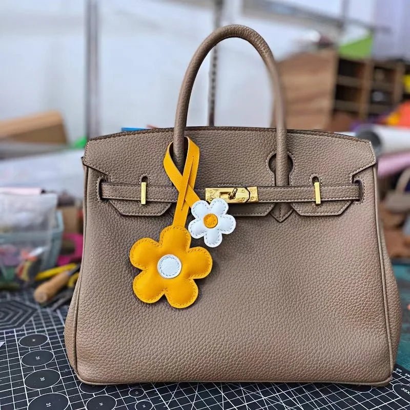 Elegant Sunflower Charm - Dual - Flower and Triple - Flower Multicolor Handmade Genuine Leather Bag, Backpack Accessory, Keychain, Premium Gift - Tomlynam