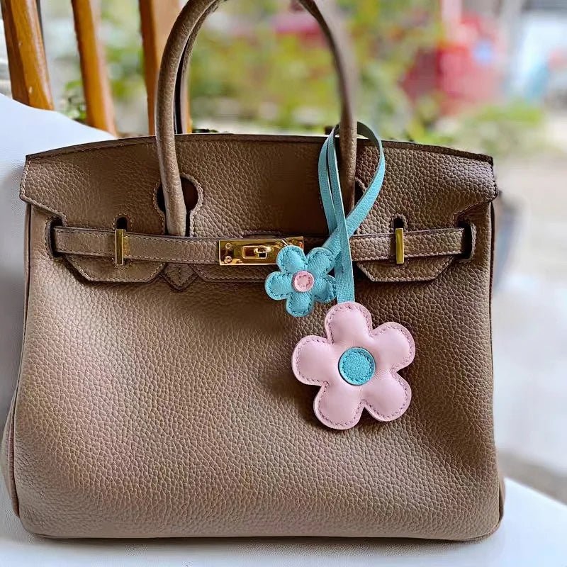 Elegant Sunflower Charm - Dual - Flower and Triple - Flower Multicolor Handmade Genuine Leather Bag, Backpack Accessory, Keychain, Premium Gift - Tomlynam