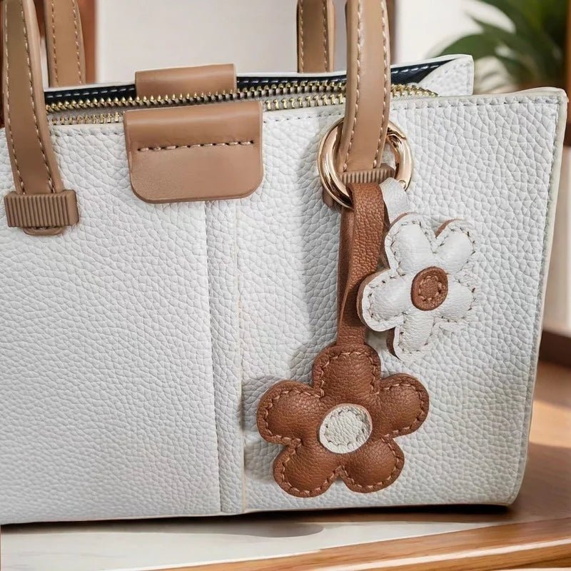 Elegant Sunflower Charm - Dual - Flower and Triple - Flower Multicolor Handmade Genuine Leather Bag, Backpack Accessory, Keychain, Premium Gift - Tomlynam