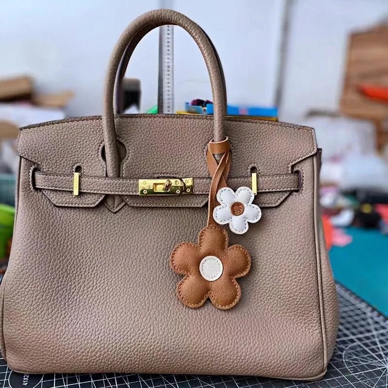 Elegant Sunflower Charm - Dual - Flower and Triple - Flower Multicolor Handmade Genuine Leather Bag, Backpack Accessory, Keychain, Premium Gift - Tomlynam