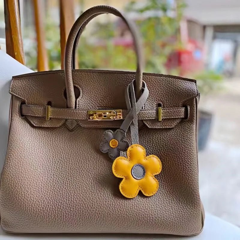 Elegant Sunflower Charm - Dual - Flower and Triple - Flower Multicolor Handmade Genuine Leather Bag, Backpack Accessory, Keychain, Premium Gift - Tomlynam