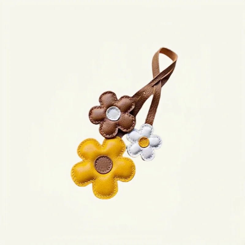 Elegant Sunflower Charm - Dual - Flower and Triple - Flower Multicolor Handmade Genuine Leather Bag, Backpack Accessory, Keychain, Premium Gift - Tomlynam