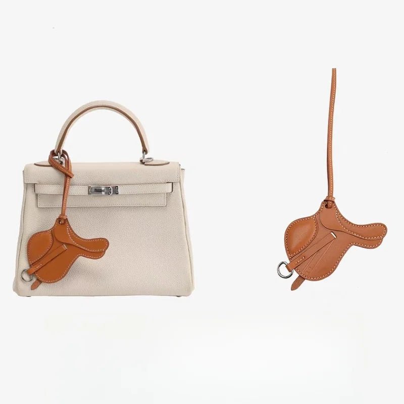 Equestrian - Inspired Saddle Bag Charm – Handcrafted French Goatskin Pendant | Unique Keychain Accent | Timeless Equestrian Style - Tomlynam