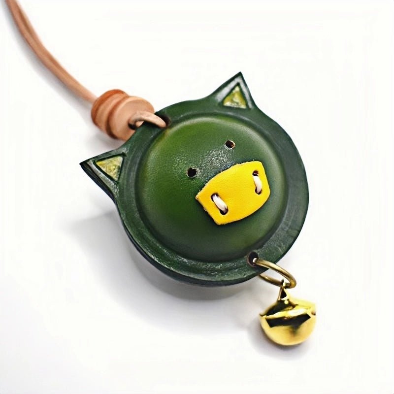 Original Designed Jingle Pig Leather Bag Charm, Full - Grain Cowhide Key Accessory, Minimalist Handcrafted Bell Pendant, Perfect Graduation Season Gift - Tomlynam