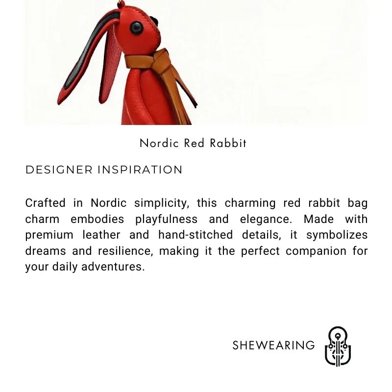 Nordic Red Rabbit Bag Charm – Handcrafted Full - Grain Leather Keychain, Playful Bunny Doll Accessory, Creative Scandinavian Design, Premium Cowhide Gift - Tomlynam
