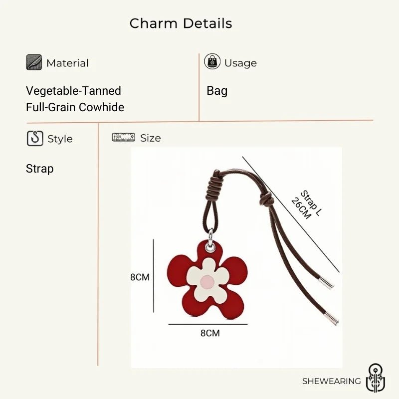 Vibrant Blossom Bag Charm – Handcrafted Leather Floral Accessory, 8cm Large Flower Pendant, Vegetable - Tanned Cowhide with Adjustable Strap, Cheerful Gift for Her - Tomlynam