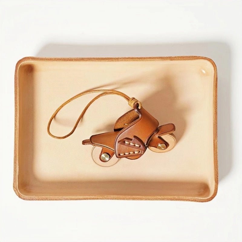 Flying Motorcycle Leather Bag Charm – Handcrafted Vegetable - Tanned Keychain for Bags or Keys, 3D Design, Unique Adventure - Inspired Gift - Tomlynam