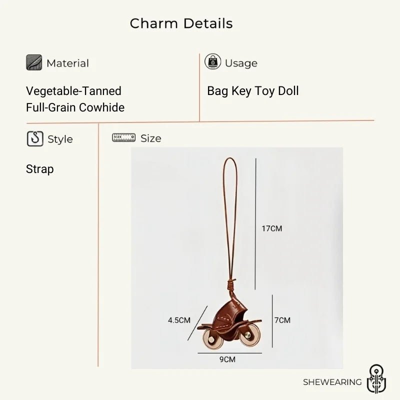 Flying Motorcycle Leather Bag Charm – Handcrafted Vegetable - Tanned Keychain for Bags or Keys, 3D Design, Unique Adventure - Inspired Gift - Tomlynam