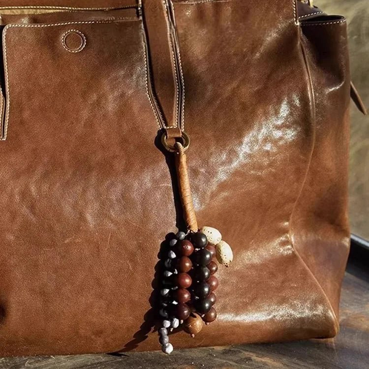 Fortune Seeds Natural Beaded Bag Charm – Handcrafted Lucky Pendant | Unique Artisanal Accessory | Elegant Statement for Handbags - Tomlynam