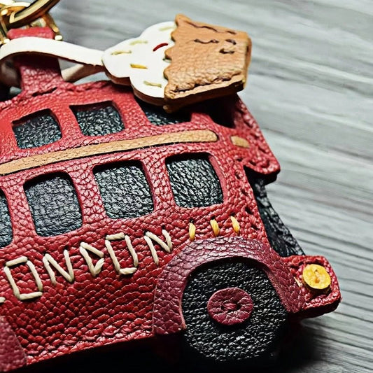 Genuine Leather London Red Bus Charm – Iconic British Design, Handcrafted Vintage Keychain for Bags and Accessories - Tomlynam
