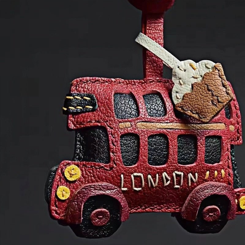 Genuine Leather London Red Bus Charm – Iconic British Design, Handcrafted Vintage Keychain for Bags and Accessories - Tomlynam